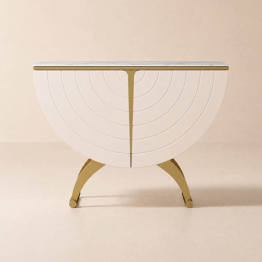 Modern Gold Console Table Sintered Stone Top Entryway Storage Cabinet with Doors window image