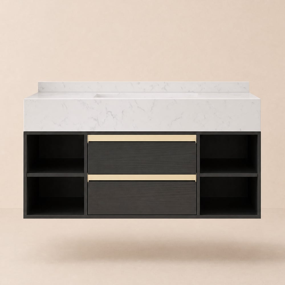Modern 1001 mm Floating Single Bathroom Vanity with Sink in Black, Sintered Stone Top window image