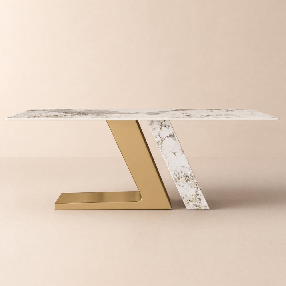 Silexa Table à manger moderne rectangulaire en pierre frittée brillante de 160 cm, 4 places image de fenêtre