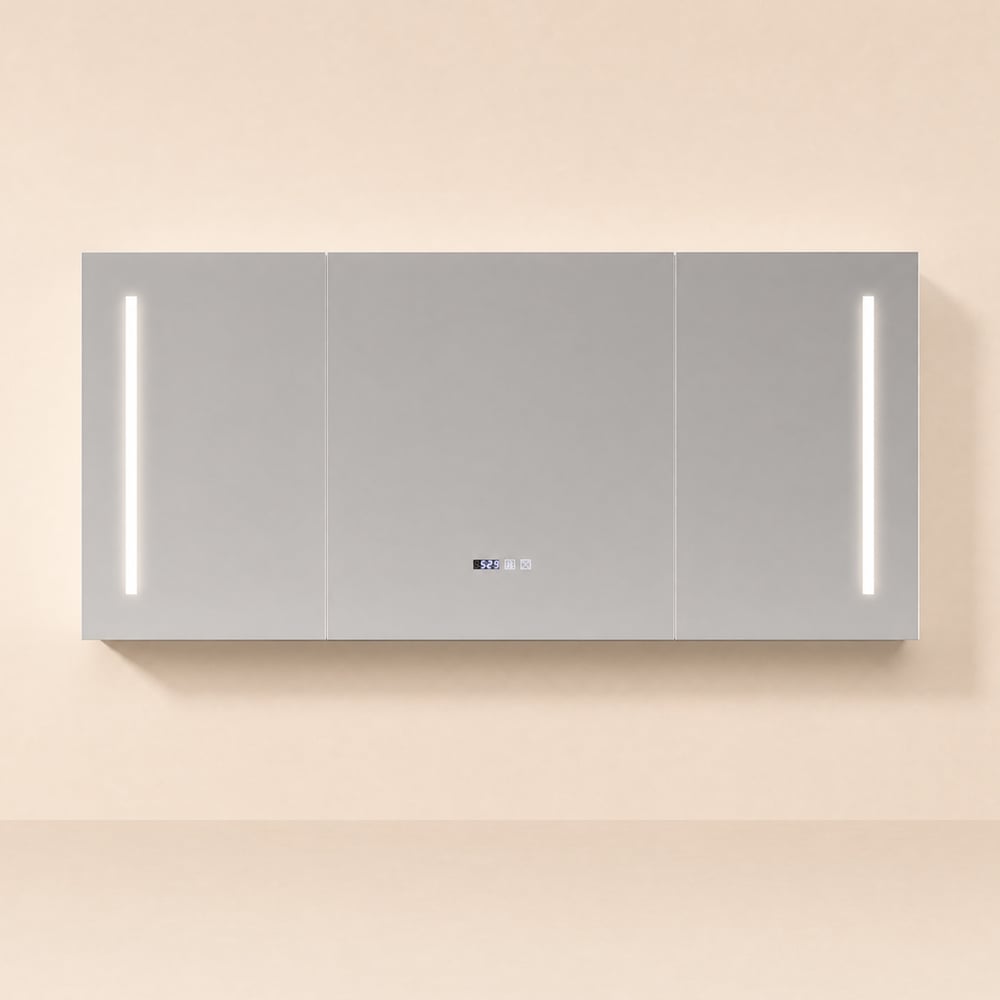 150cm LED Bathroom Medicine Cabinet with Anti-Fog, Dimmable Tri-Color Lighting window image