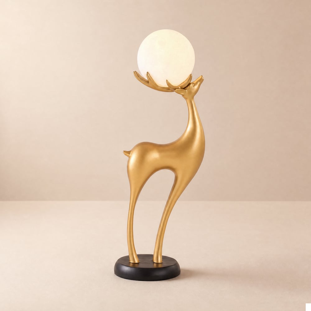 Lampadaire moderne en résine en forme de cerf avec télécommande – 76 cm de hauteur avec boule lumineuse image de fenêtre