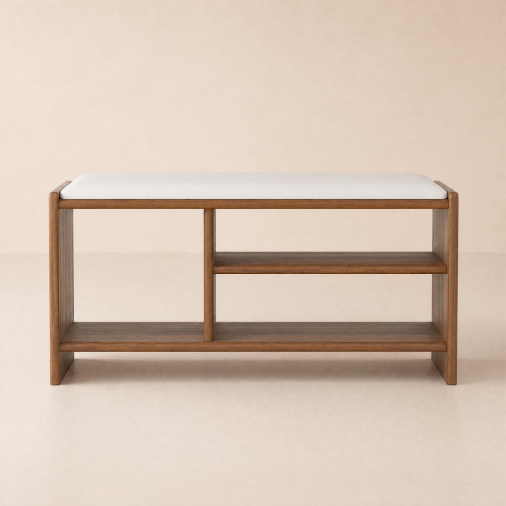 1010mm Wood Shoe Storage Entryway Bench Leather Upholstered window image