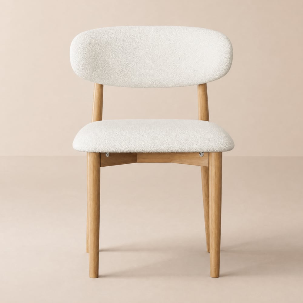 Silla de comedor moderna de bouclé con patas de madera de caucho natural, 1 pieza Imagen de ventana