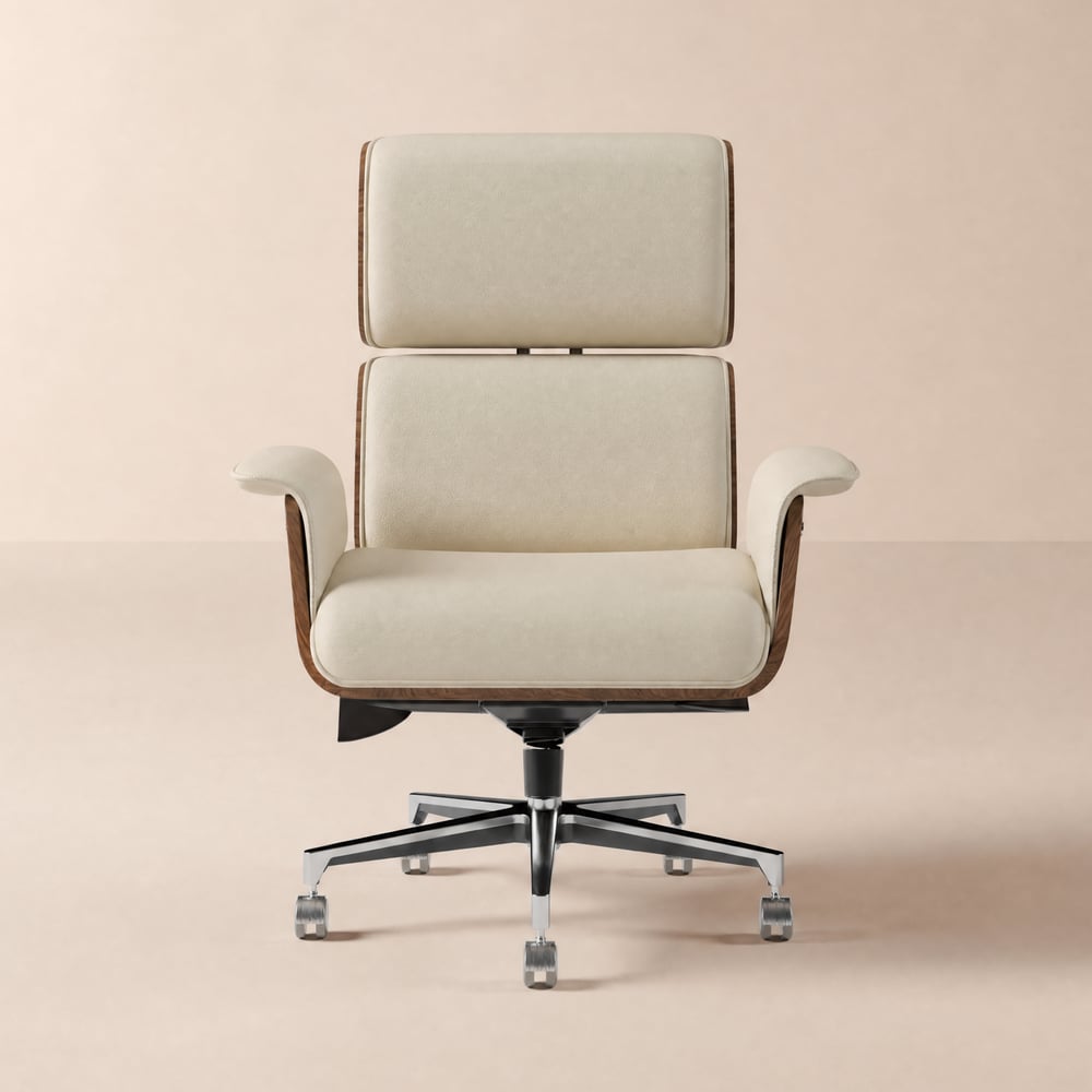 Height-Adjustable Wooden Desk Chair for Home and Office in White window image