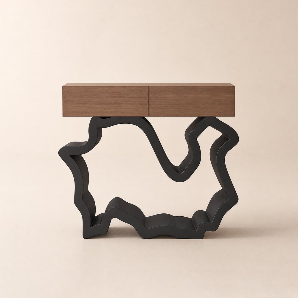 1000mm Modern Walnut & Black Console Table with Drawers window image