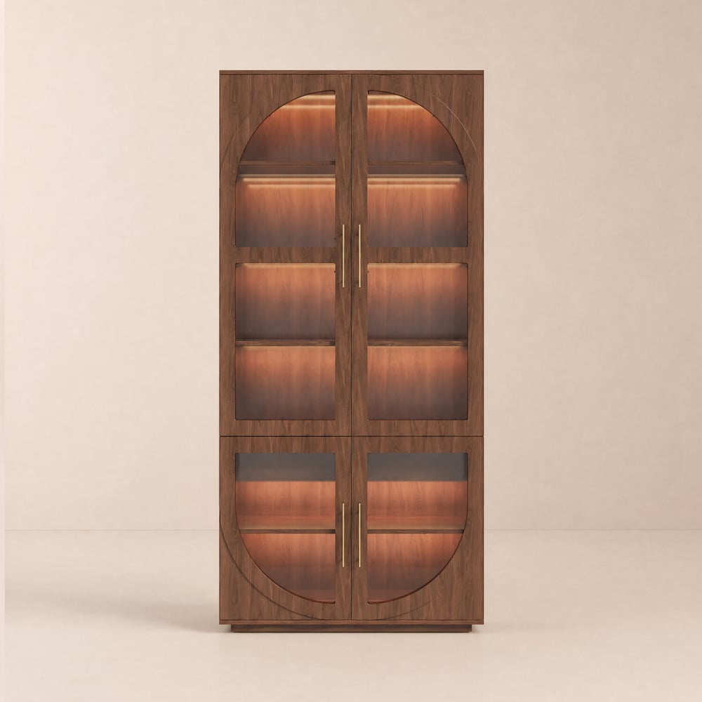 Arune Glass Tall Display Cabinet with Drawers & LED Light window image