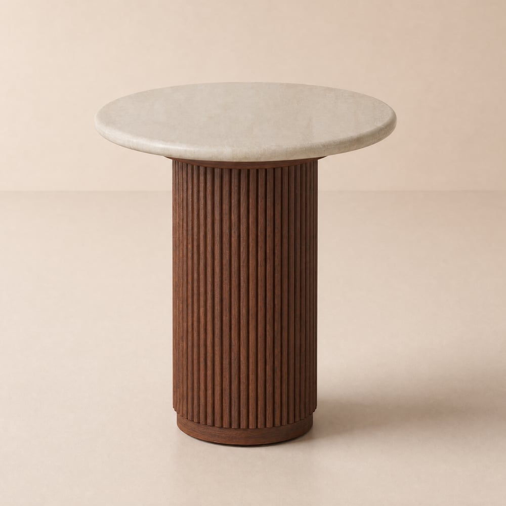 16" Faux Marble Side Table with Wood Base window image