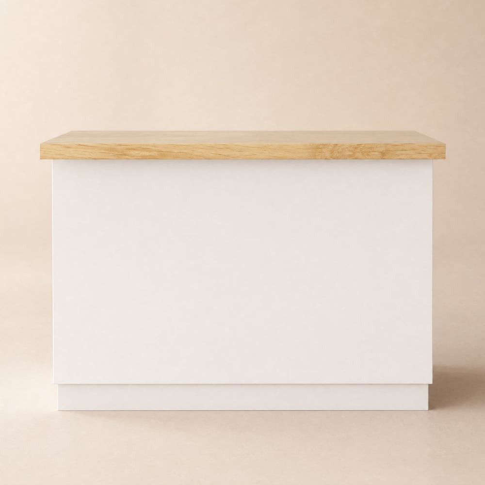 Armario de cocina Japandi Kitchen Island de madera natural y blanca con luz, 1270 mm Imagen de ventana