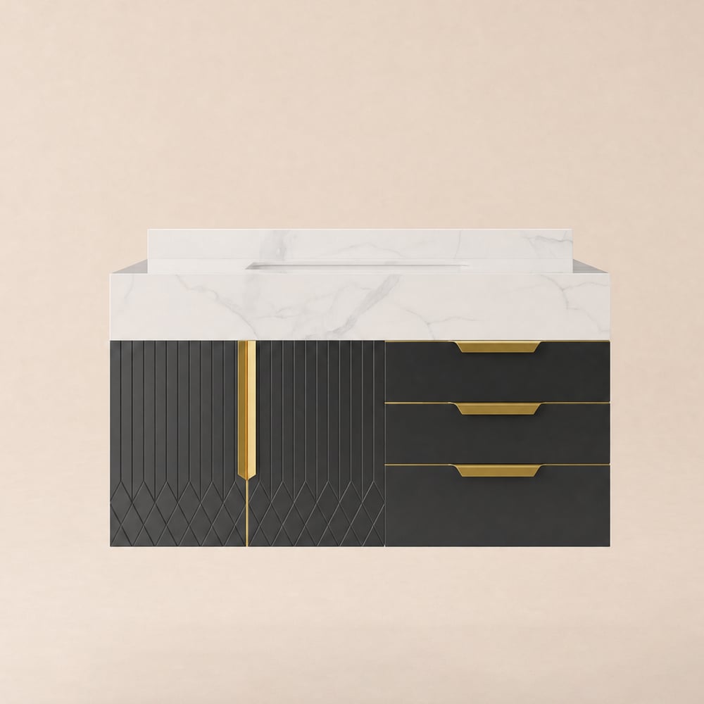 Aro 35" Floating Single Bathroom Vanity with Sink, Sintered Stone Top window image