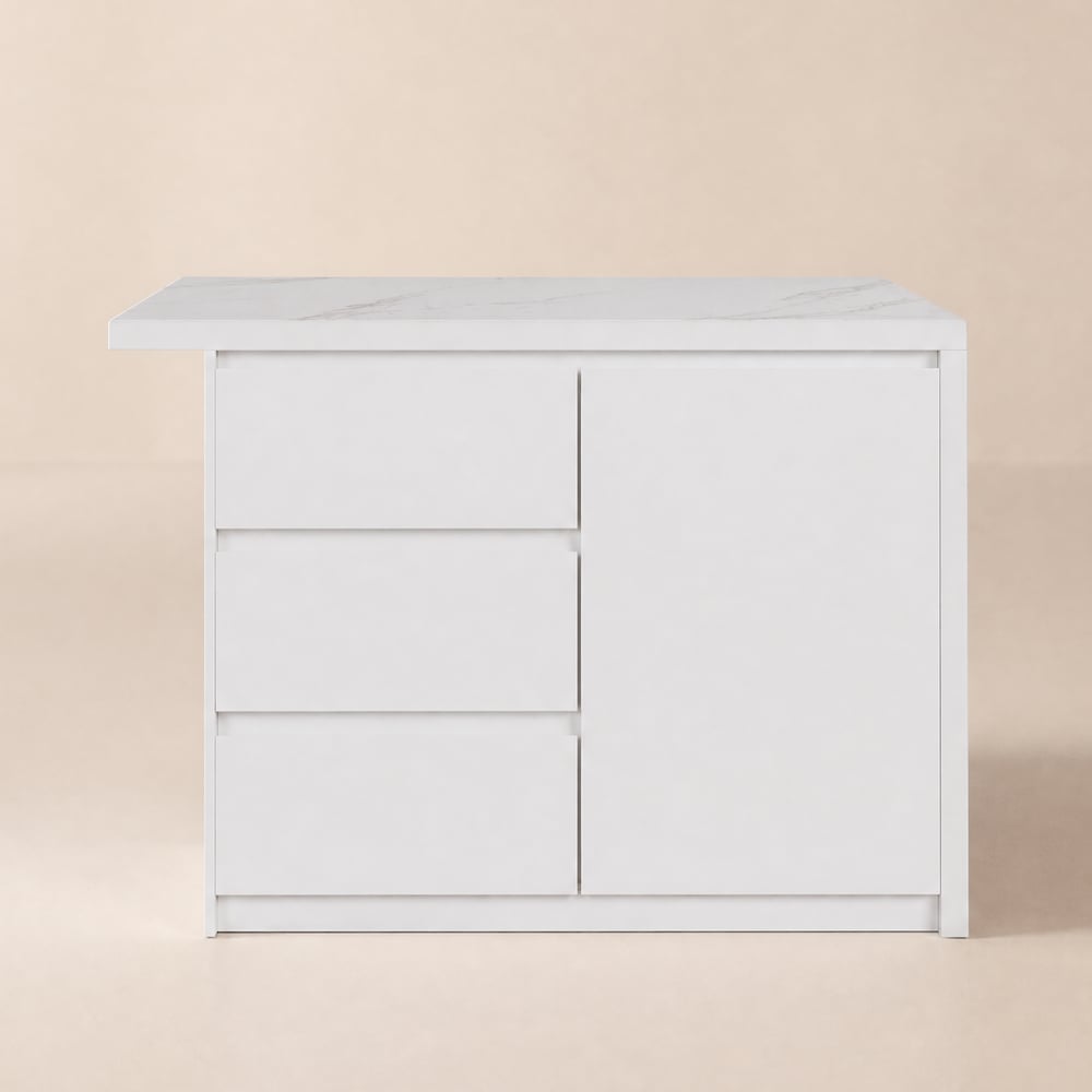 Modern 1270 mm Glossy Sintered Stone Kitchen Island with Storage, White window image