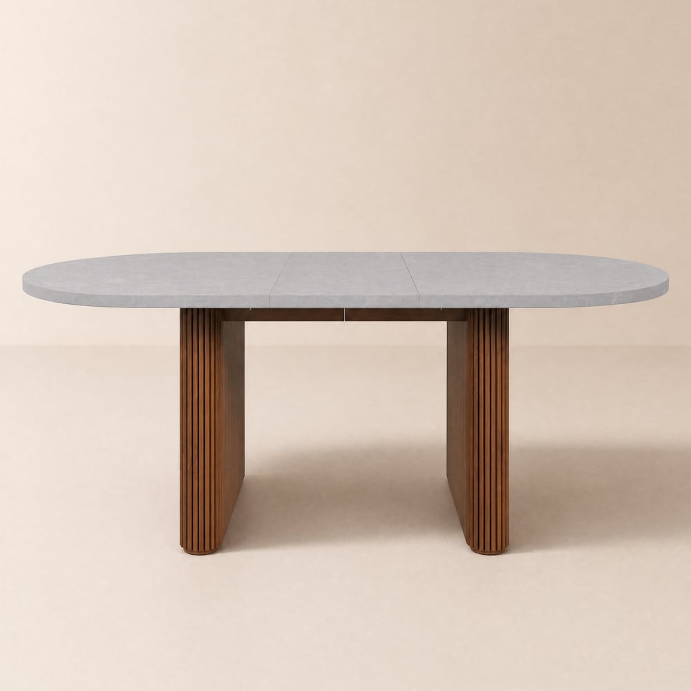 Japandi 160 - 200 cm Extendable Oval Concrete Grey Dining Table, Seats 4-6 window image