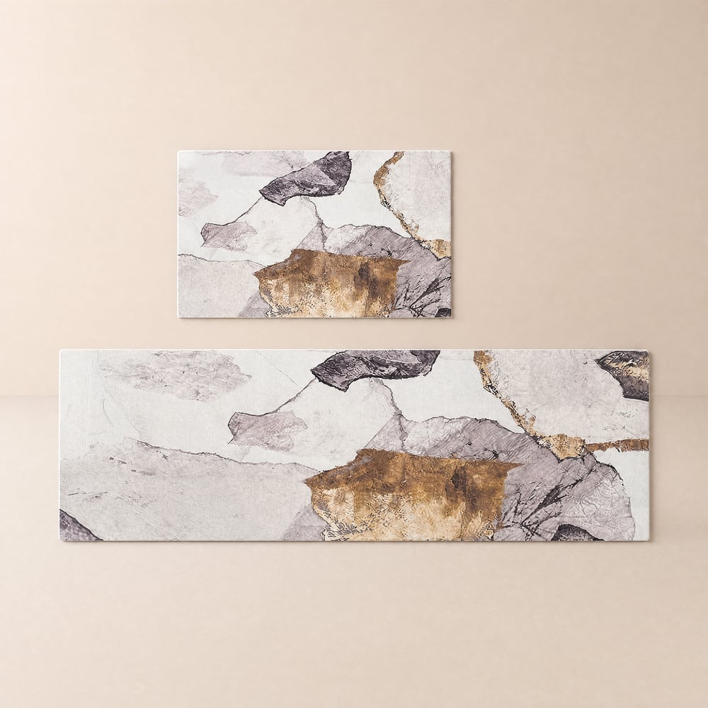 Conjunto de tapetes de cozinha abstratos antiderrapantes e dourados modernos de 2 peças Imagem da janela