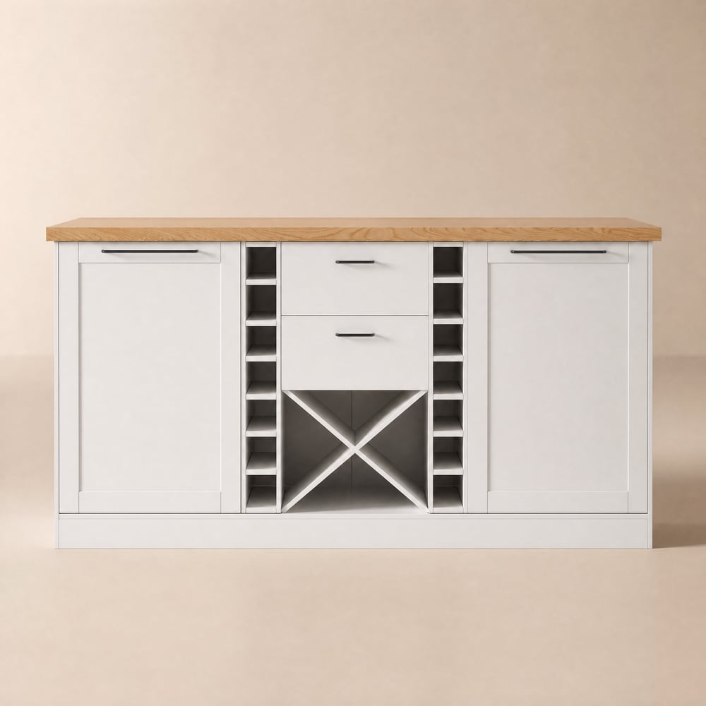 Modern 59" Wood Kitchen lsland with Wine Storage, Natural & White window image