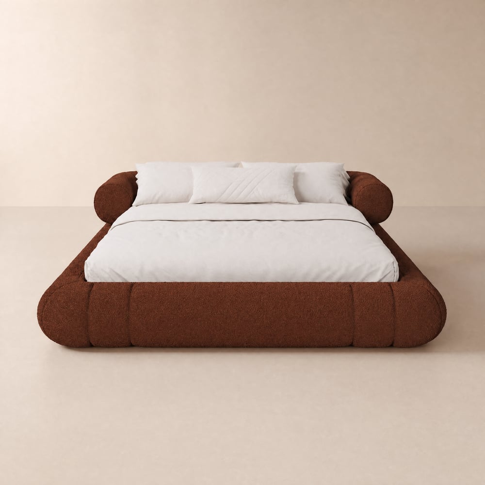 Queen Size Boucle Upholstered Cloud Floor Bed Frame window image
