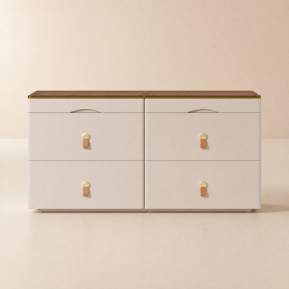 Chanor Commode à 6 tiroirs avec plateau en verre Champagne de 119 cm avec présentoir à bijoux image de fenêtre