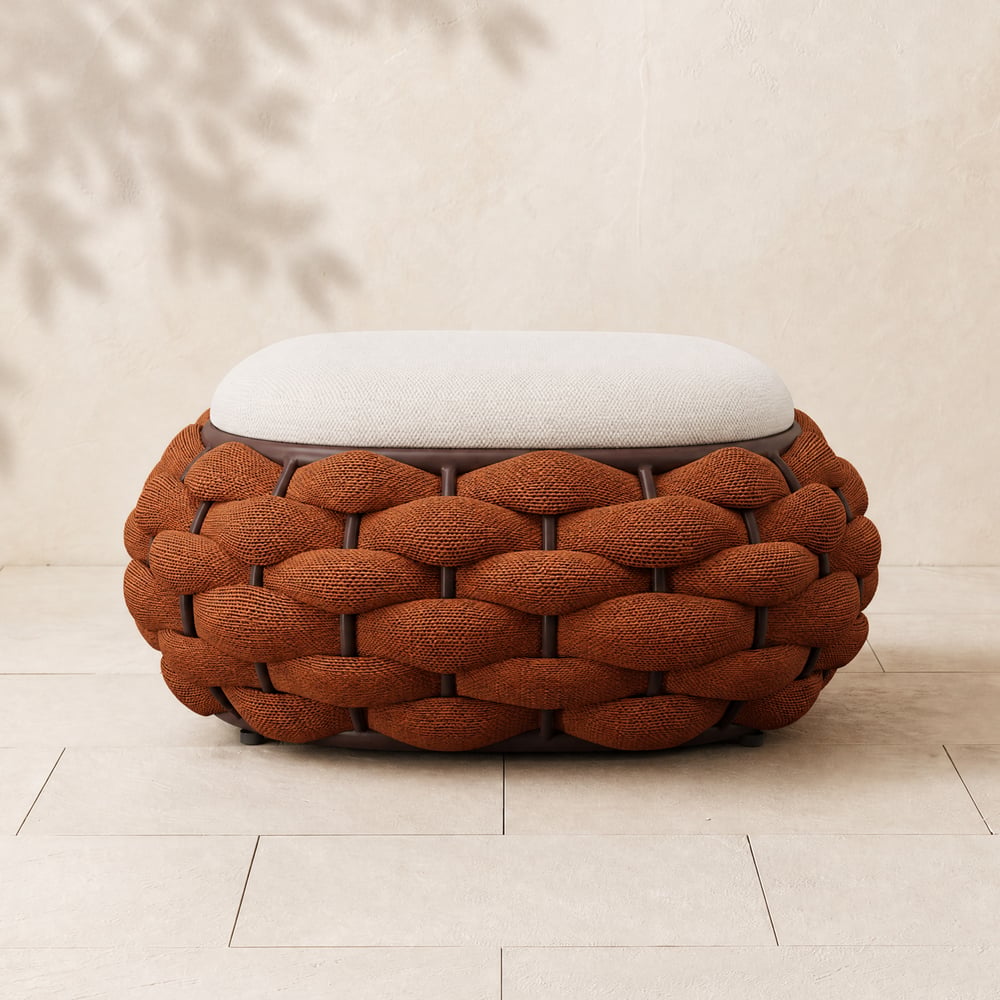 Cocaro Outdoor Hand-Woven Rope Footrest Storage Ottoman in Orange window image