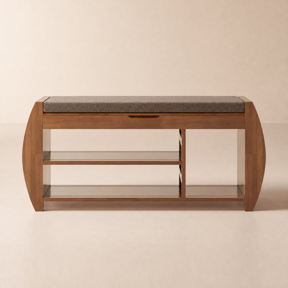 Banc à chaussures 102 cm en bambou marron avec coffre et assise rembourrée image de fenêtre