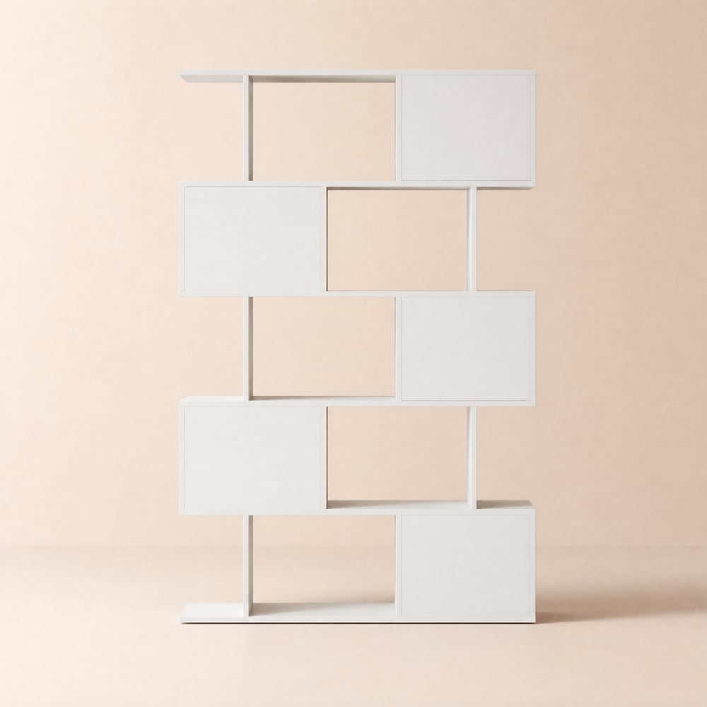 72.8" Warm White Sliding Door Etagere Bookshelf 5-Shelf Tall Book Shelf Rich Storage window image