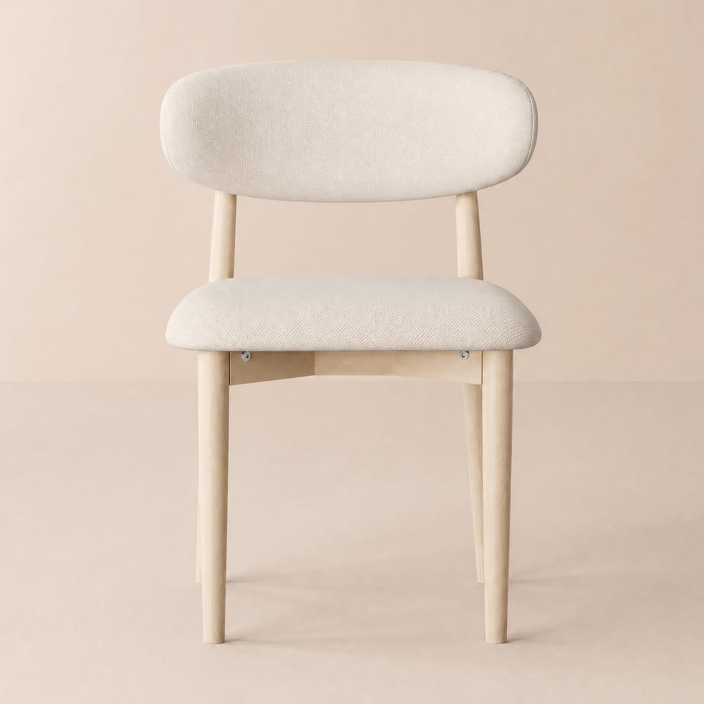 Modern Linen Dining Chair with Whitewash Rubber Wood Legs, 1 Piece window image