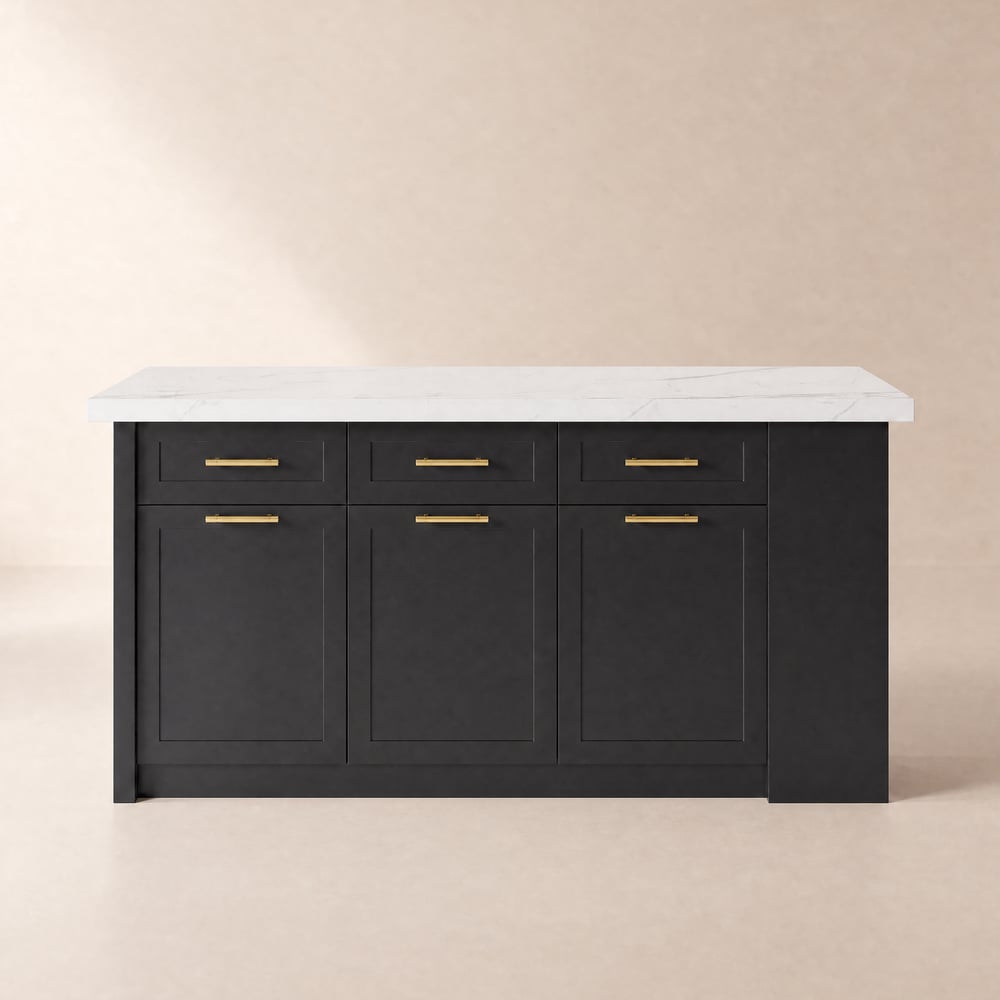Îlot de cuisine moderne en bois de 180 cm avec tiroirs et placards, Blanc et Noir image de fenêtre