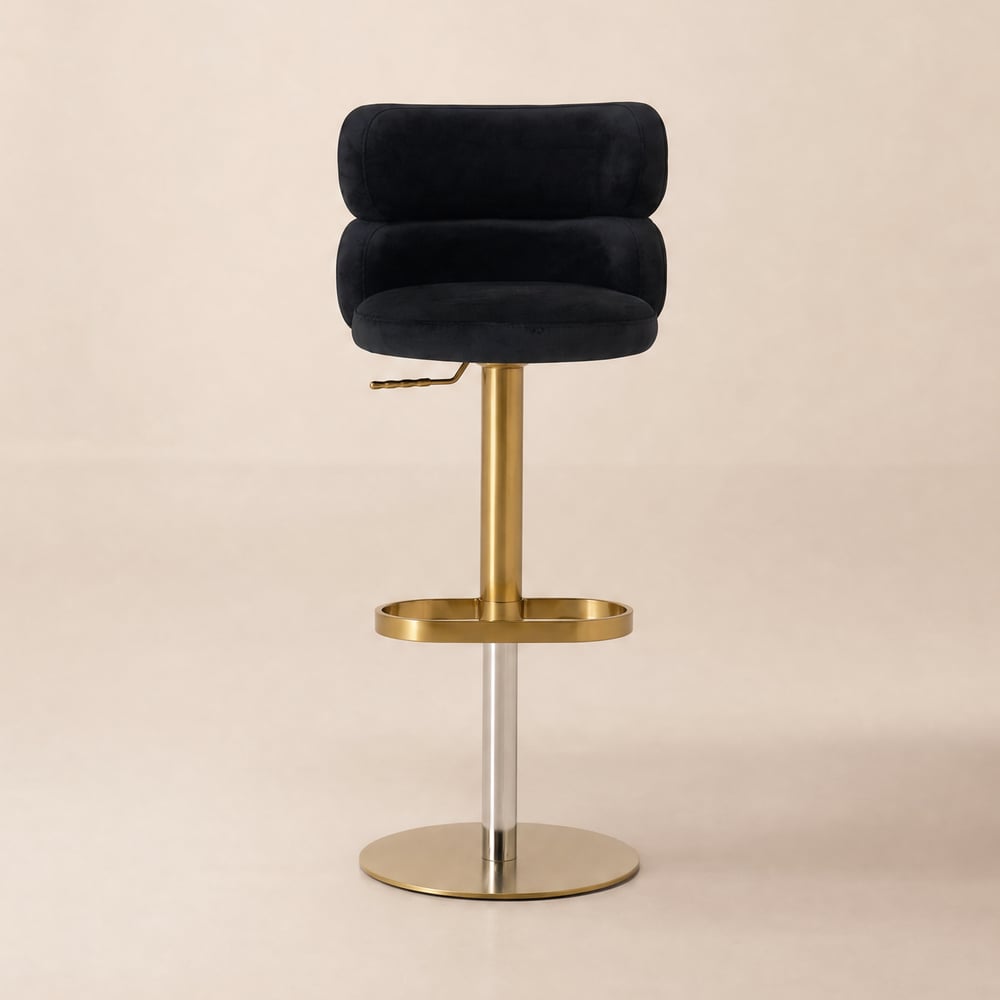 Tabouret de bar pivotant moderne noir et doré en velours, réglable en hauteur, 1 pièce image de fenêtre
