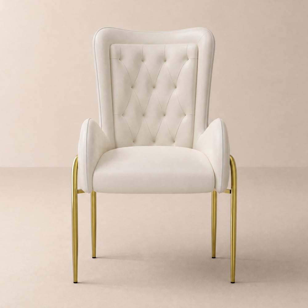 Oakic White PU Leather Upholstered Dining Chair Modern Tufted Wingback Chair with Arm window image
