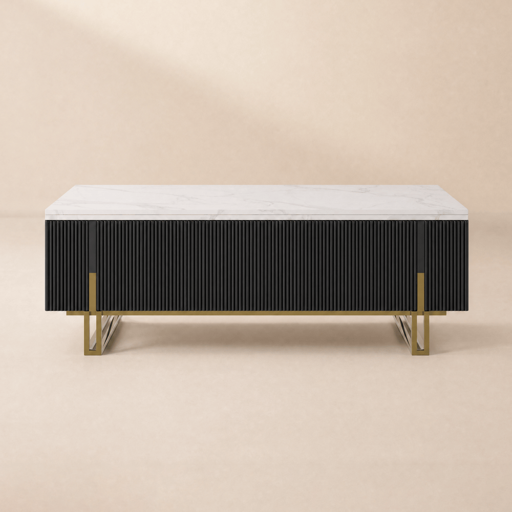 Grovyn 47" Black Fluted Lift-Top Coffee Table with 2 Drawers window image