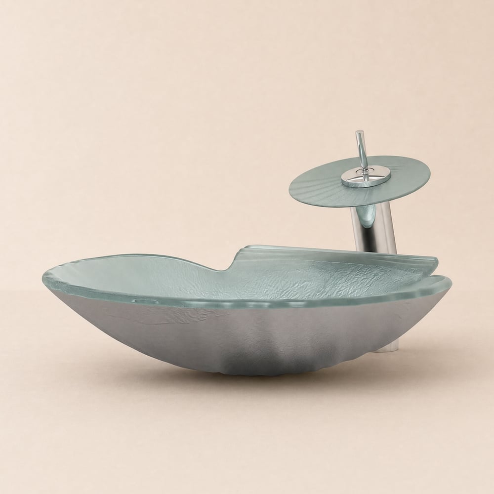 Vessel Transparent Shell Shaped Crystal Glass Bowl Bathroom Wash Sink with Faucet window image