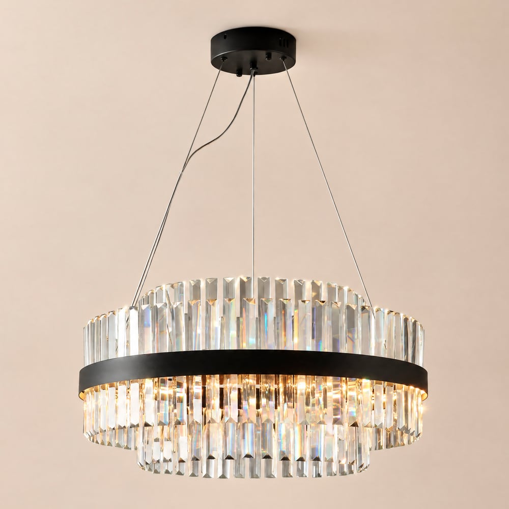 Lustre LED en cristal à plusieurs niveaux moderne Fixedo en lumière noire image de fenêtre