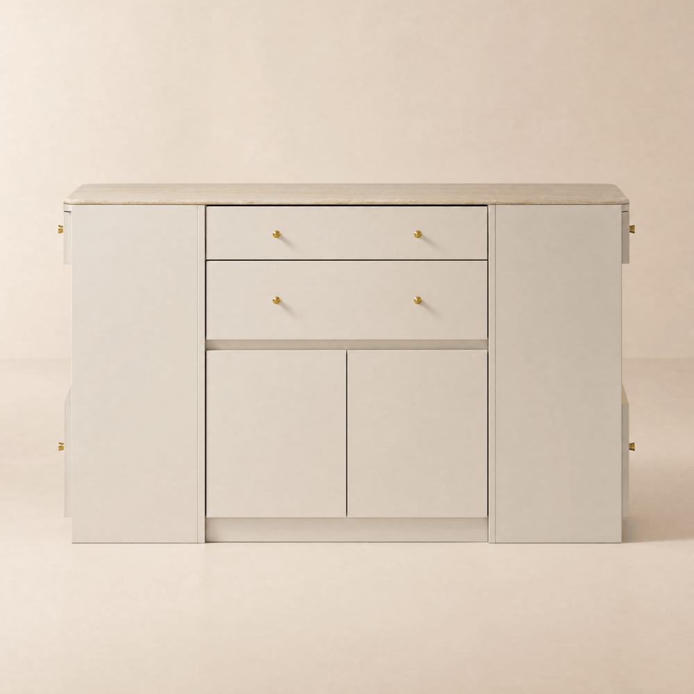 Selvo Saddle Leather Oatmeal Closet Island with Storage, Light and Jewellery Display window image