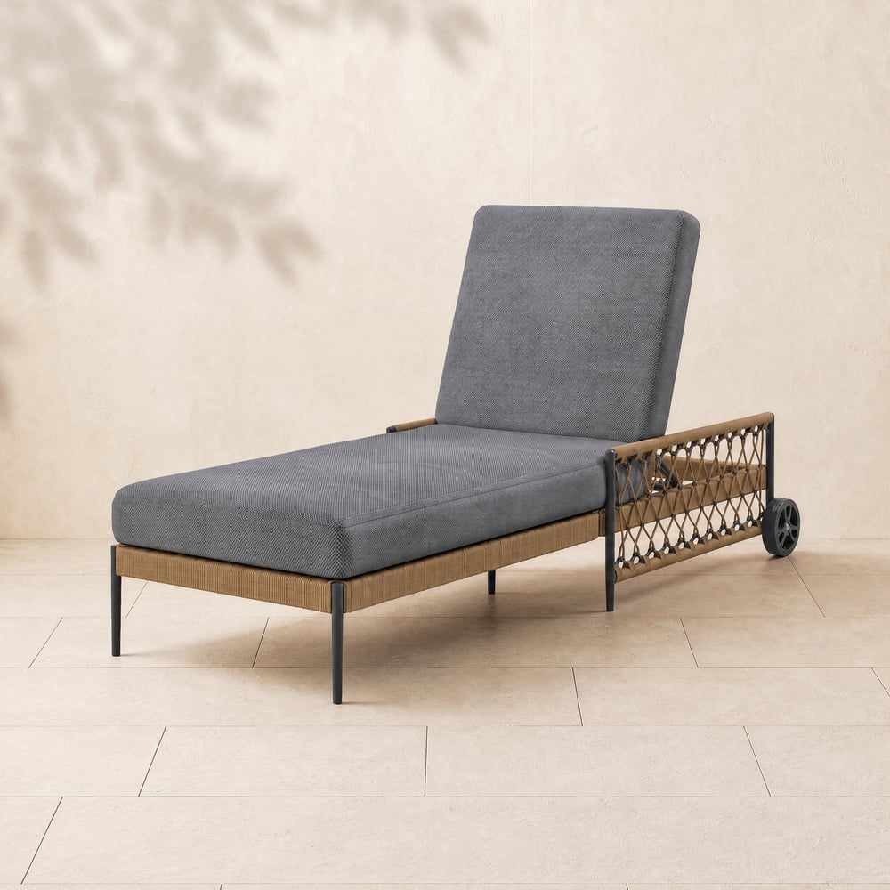 Ropipe Outdoor Rope-Woven Lounge Chair with Adjustable Backrest & Wheels in Dark Gray window image