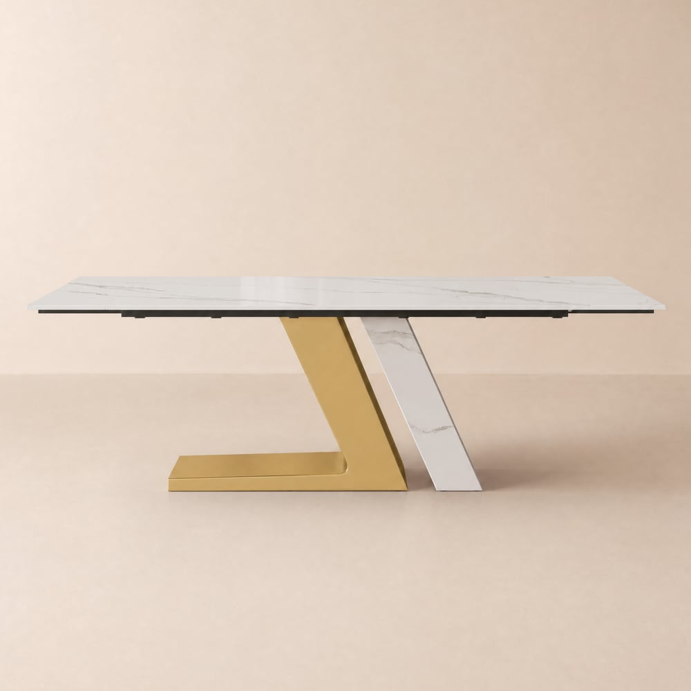 Silexa Moderne 201 cm à 241 cm Table à manger rectangulaire extensible en pierre frittée brillante, 6 à 10 places image de fenêtre