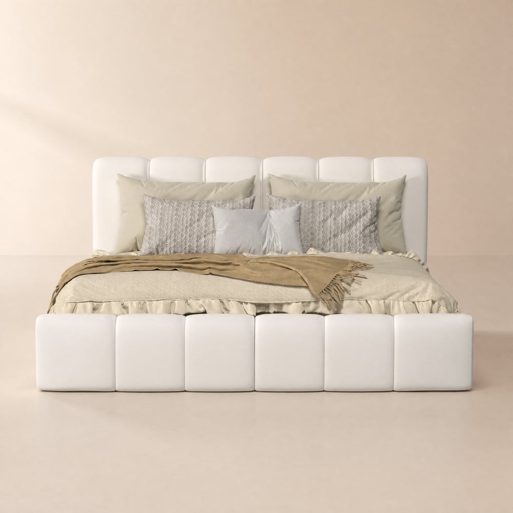 Humply Modern King White Leather Upholstered Bed Frame window image