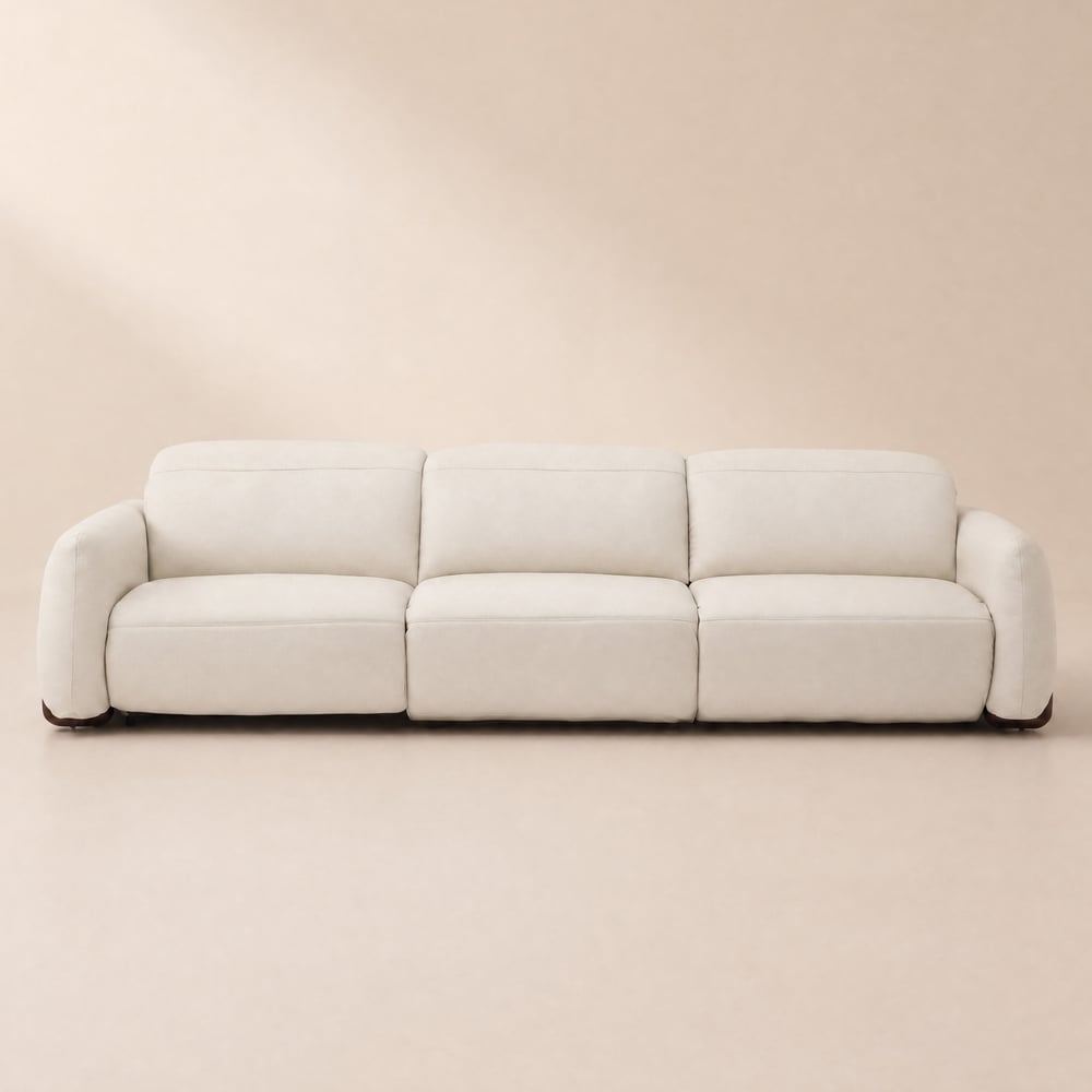 Sofá reclinable eléctrico de cuero genuino de 302cm Curva con reposacabezas ajustable Imagen de ventana