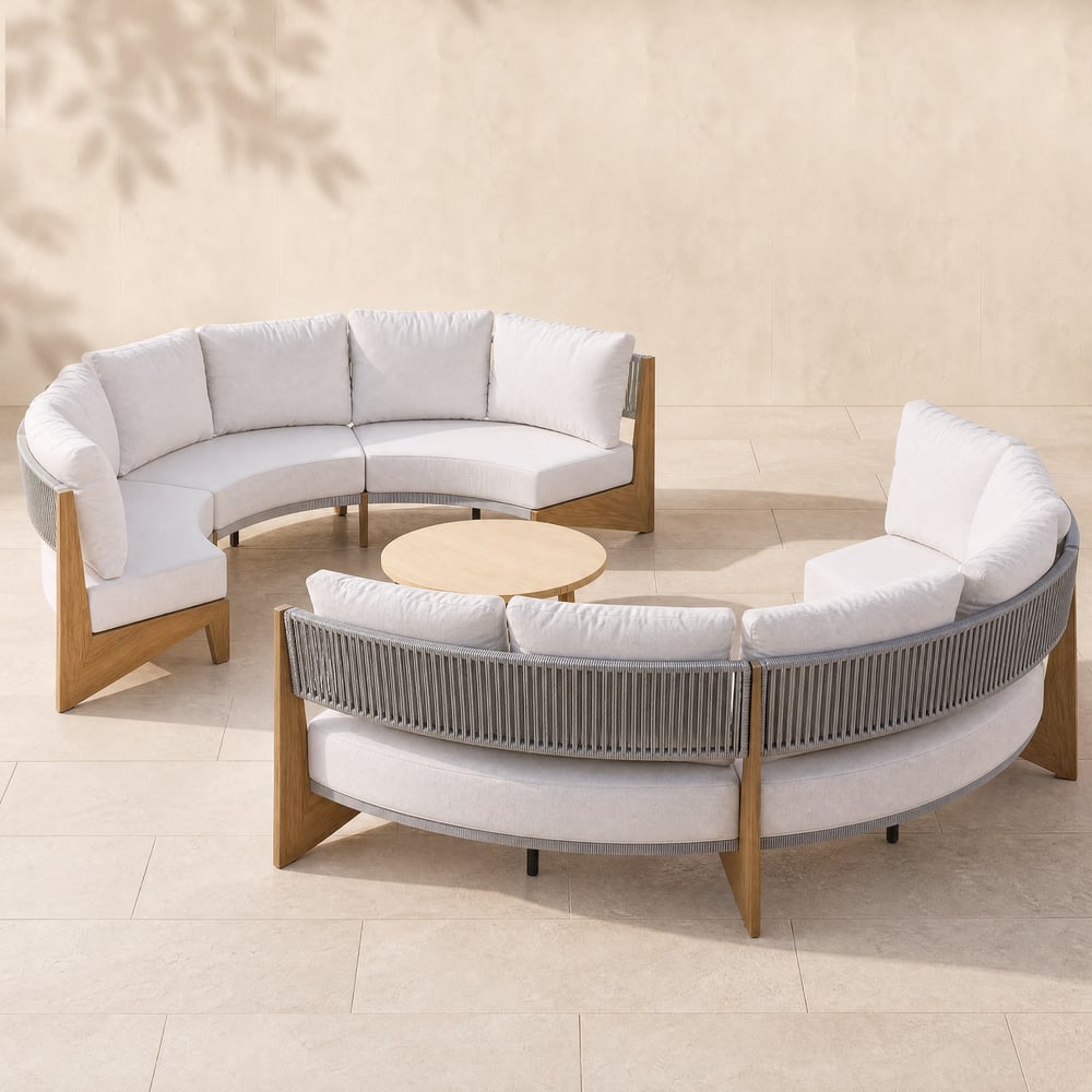 8 Pieces Farmhouse Curved Modular Outdoor Patio Sectional Sofa Set with Coffee Table window image