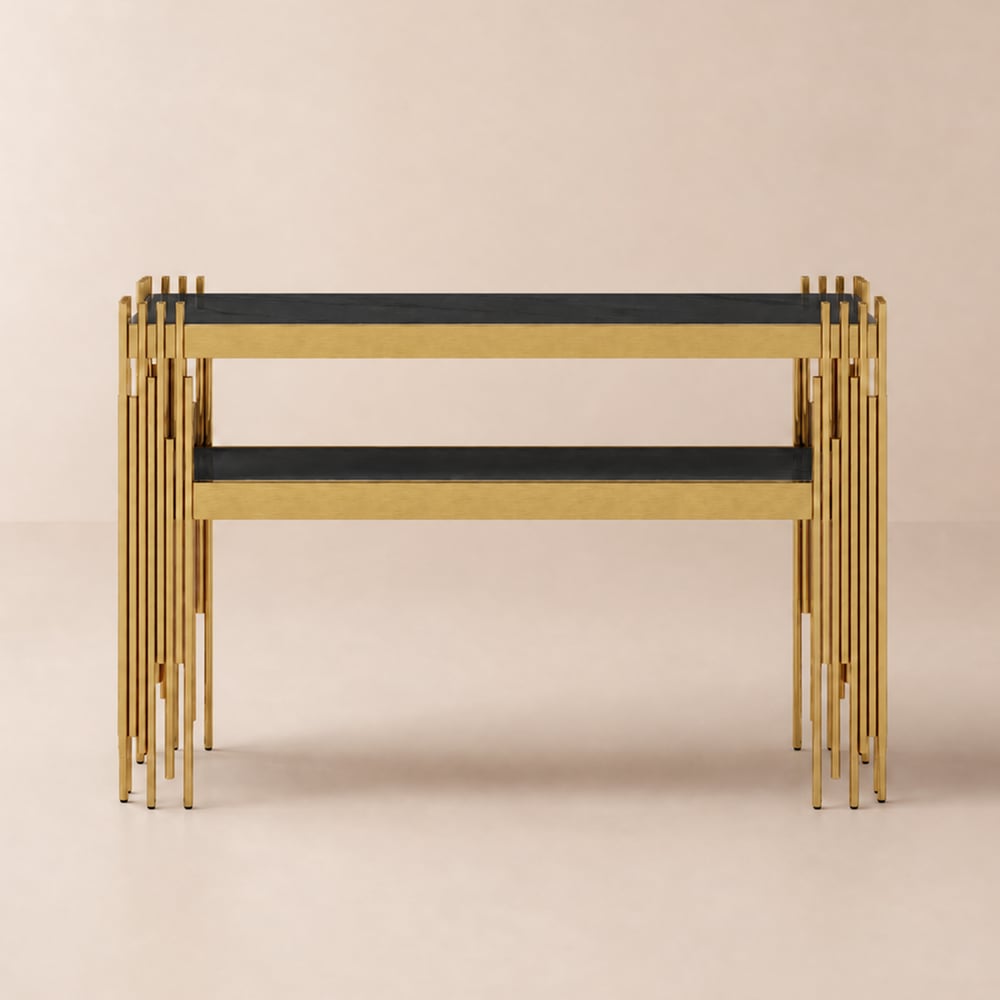 Modern 1194 mm Sintered Stone Narrow Console Table with Storage Shelf & Golden Legs window image