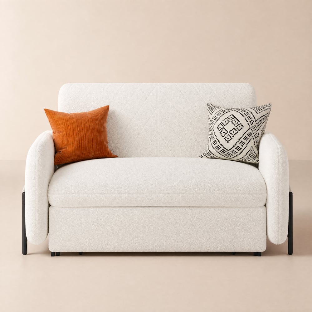 Storlo Bouclé Rolling Storage Sofa Bed window image