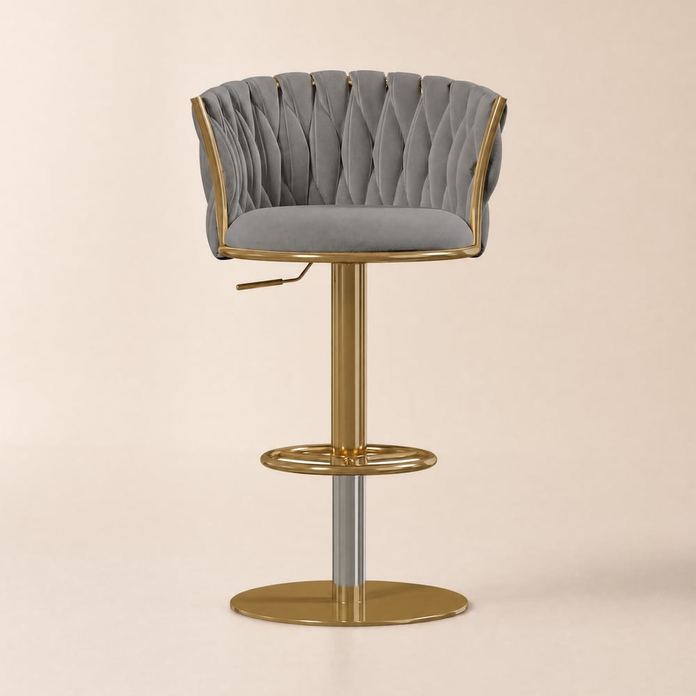 Modern Grey & Gold Velvet Adjustable Bar Stool with Swivel, 2 Pieces window image