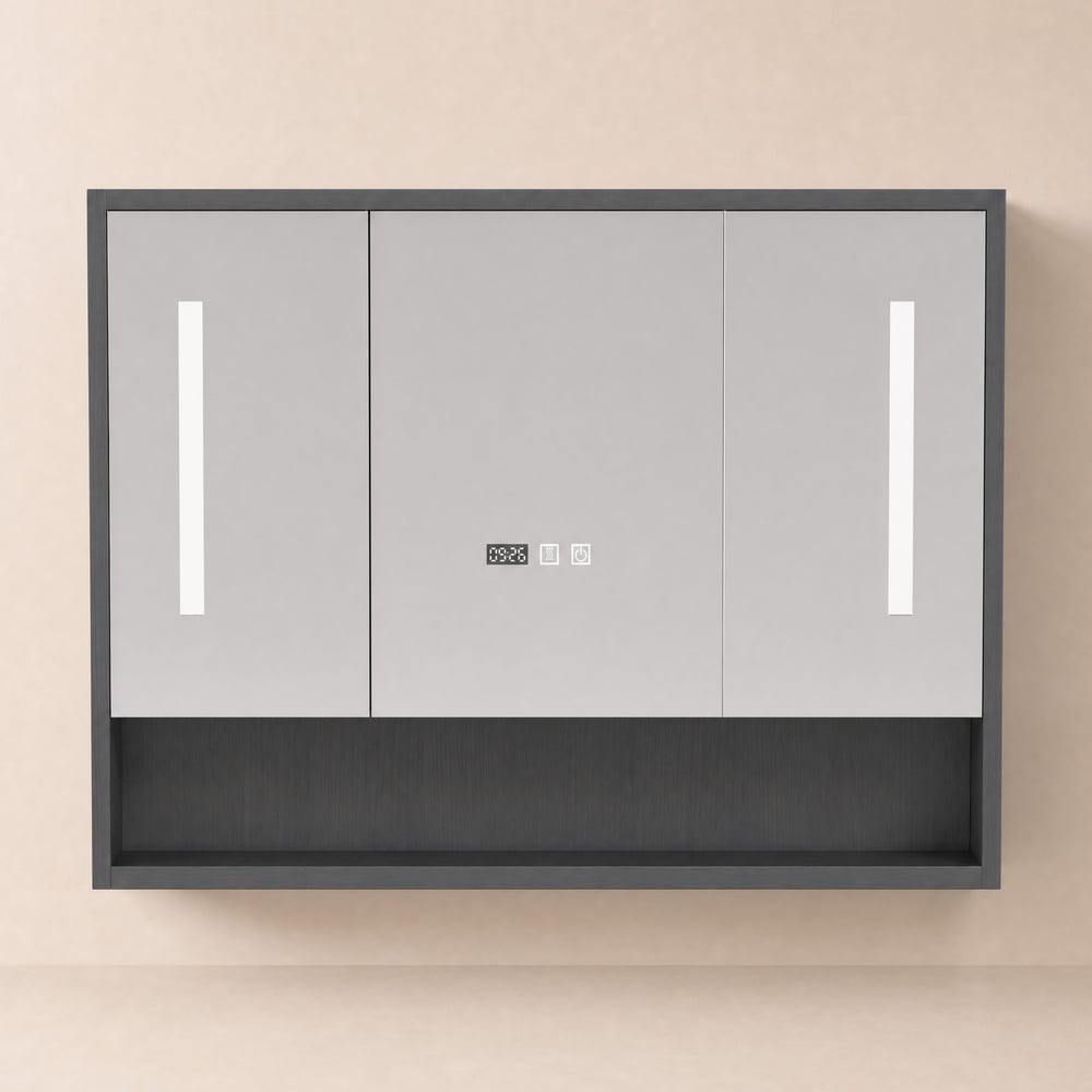 39" Black LED Medicine Cabinet with Adjustable Lighting, Demister & Digital Clock window image