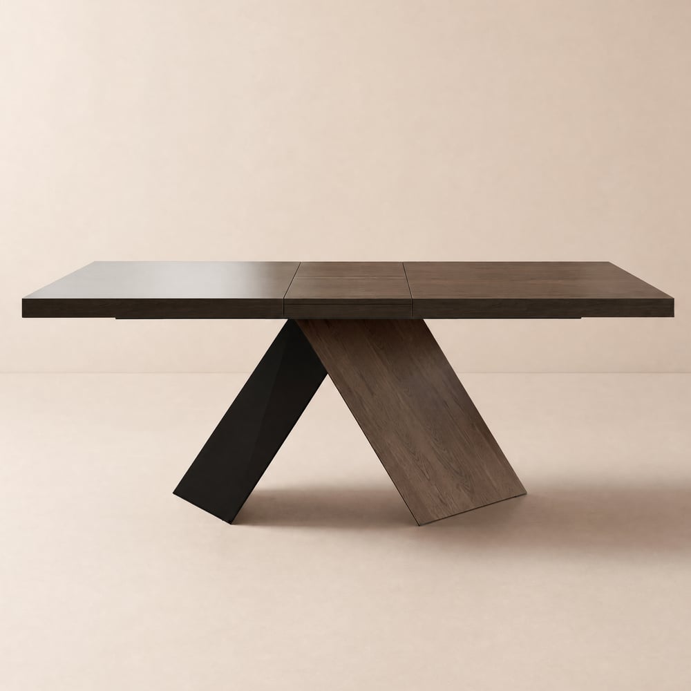 Table de salle à manger extensible rectangulaire de 160 à 200 cm de style rustique couleur noyer image de fenêtre