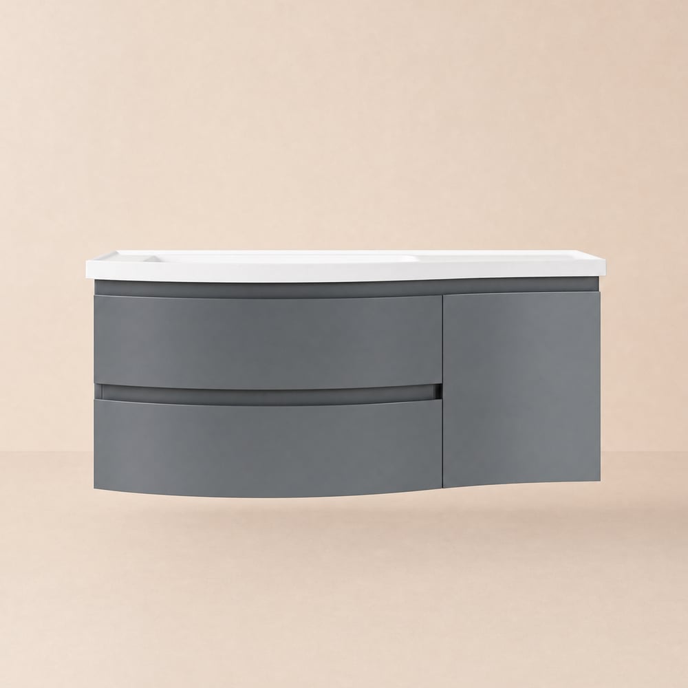 35" Floating Single Curved Bathroom Vanity with Sink & Storage window image