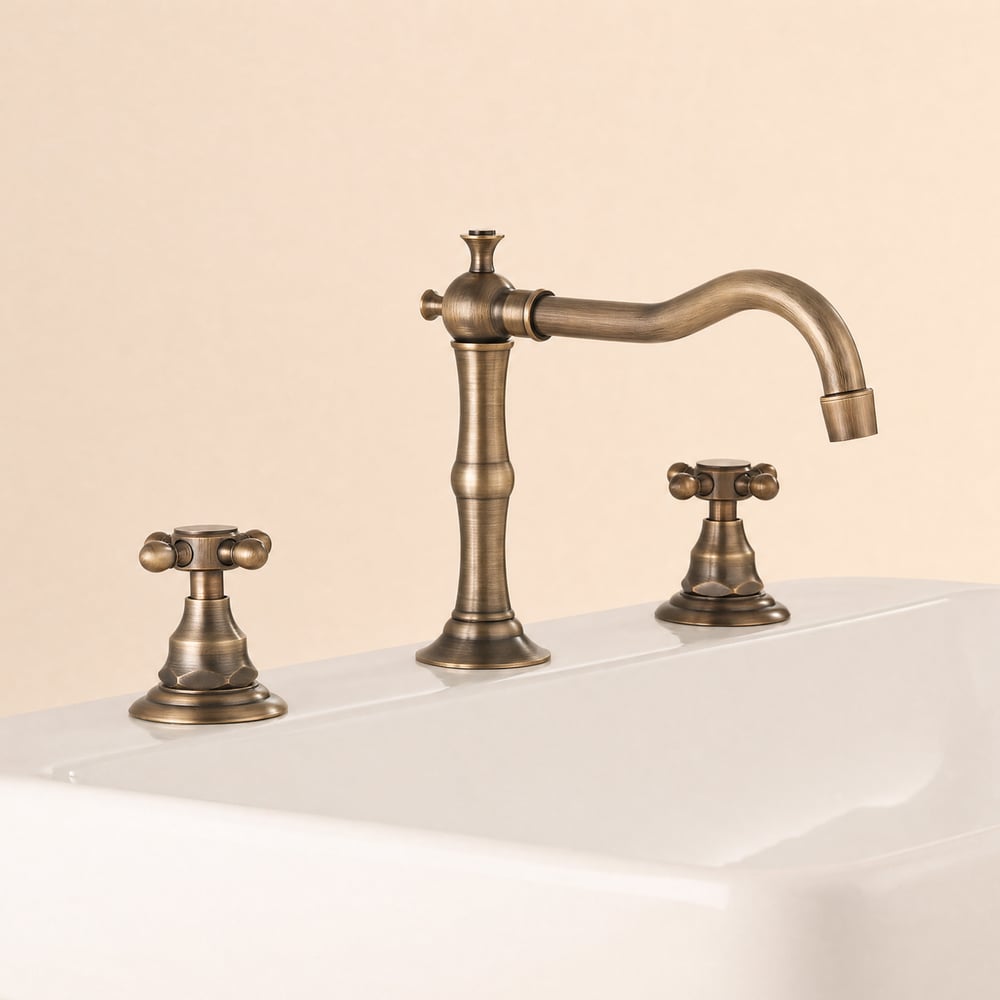 Chester Traditional Double Handle Bathroom Widespread Sink Faucet Victorian Spout window image