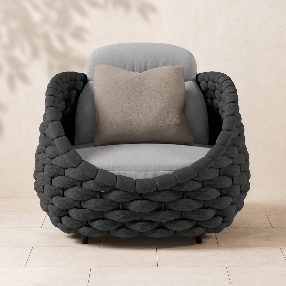 Cocaro Outdoor Aluminum & Rope Weave Lounge Chair in Dark Gray window image