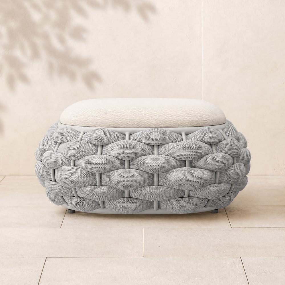 Cocaro Outdoor Hand-Woven Rope Footrest Storage Ottoman in Light Grey window image