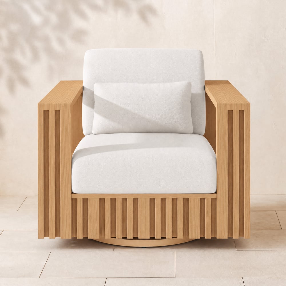 Flutera Modern Outdoor Sculptural Fluted 360-Degree Swivel Accent Chair in Natural window image