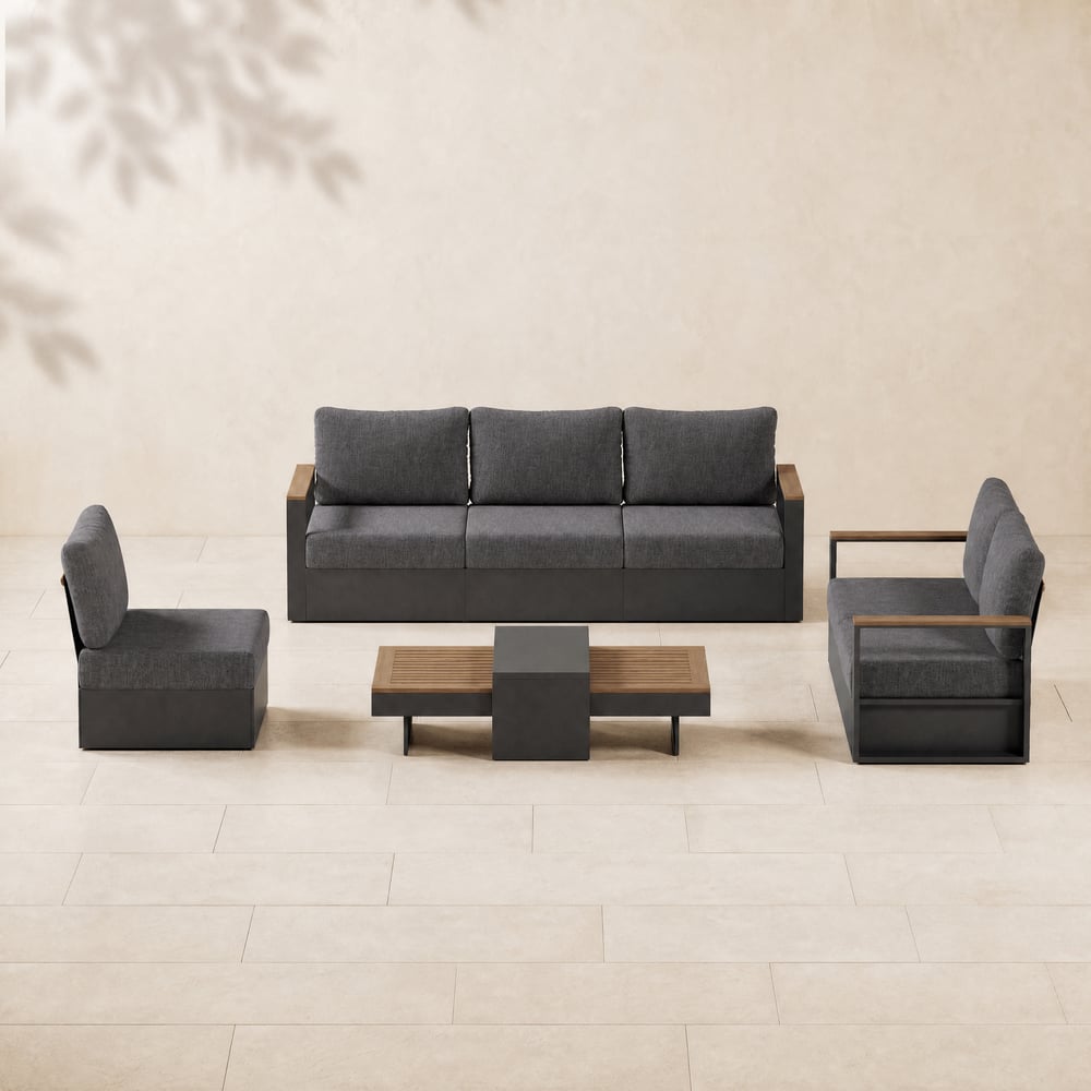 Tevara Convertible Outdoor Sectional Sofa Set with Teak & Aluminium Frame, Grey window image