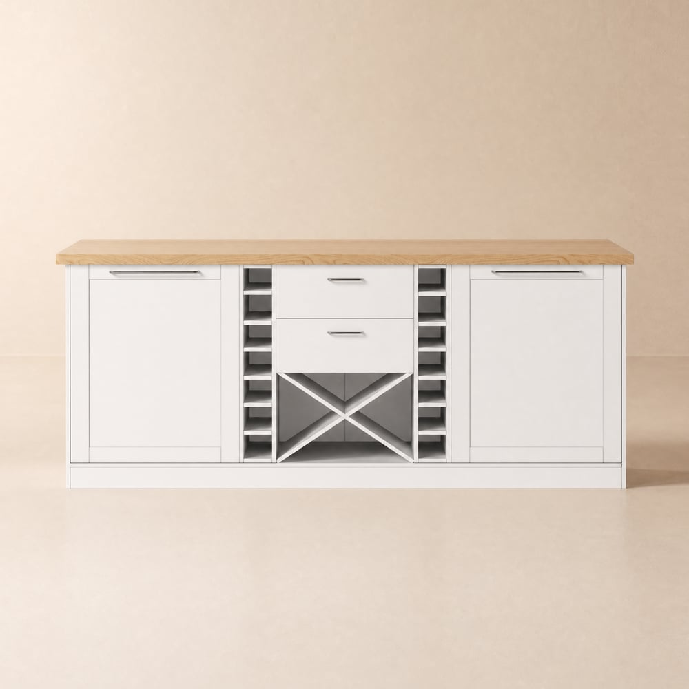 Panneau en mélamine Kitchen Island Naturel et blanc avec rangement, 1830mm image de fenêtre