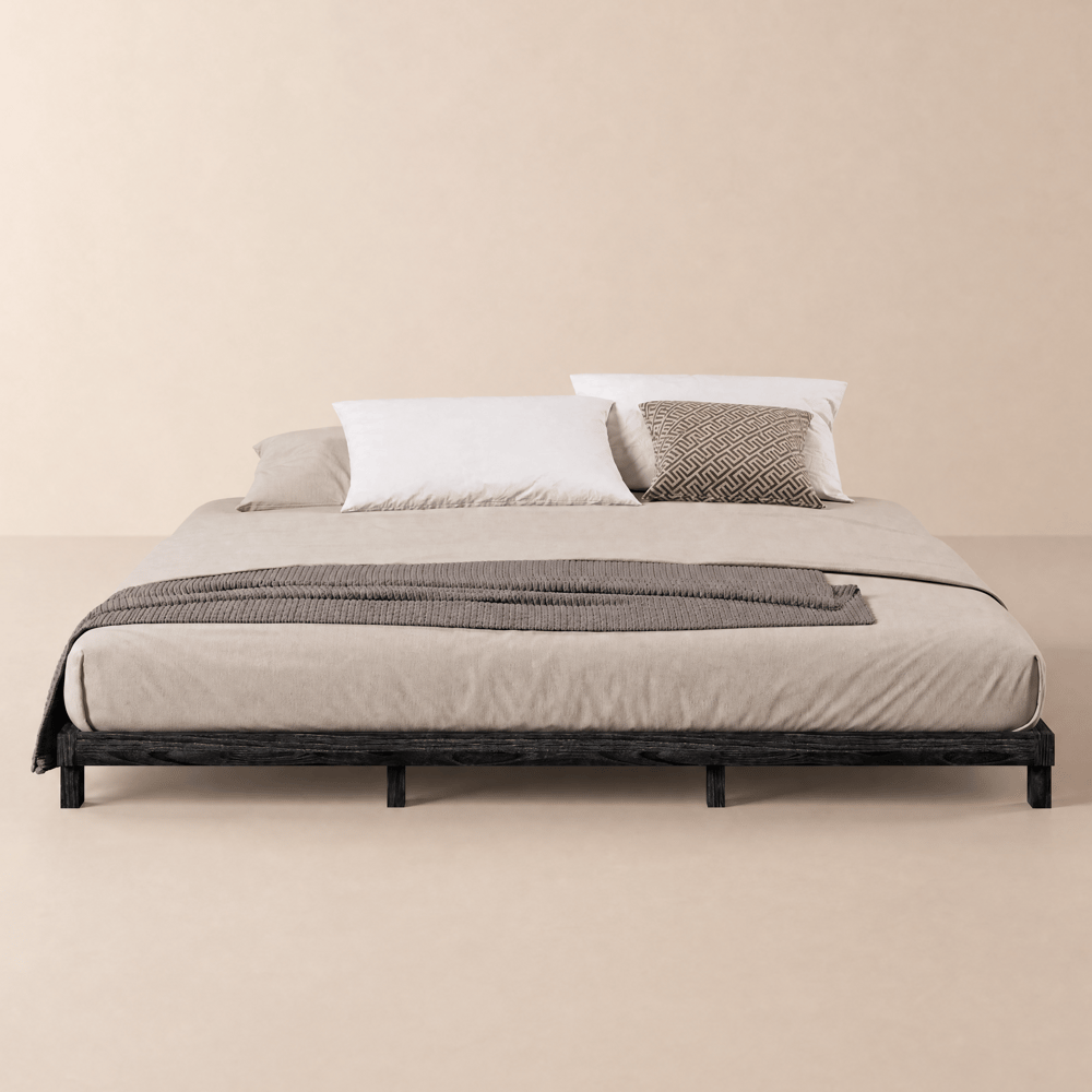 Japanese Style Queen Floor Wood Bed in Black window image