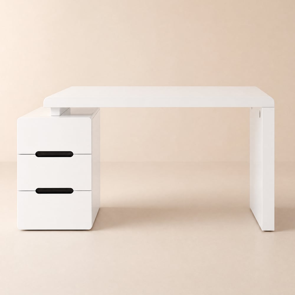 Mular 47" Rectangular Warm White Desk with 3 Drawers window image