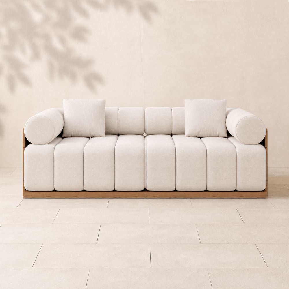 Resaro Teak Wood Deep-Seat 2-Seater Outdoor Sofa Warm White window image